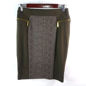 Michael Kors 6 Brown Gold Herringbone Pencil Skirt